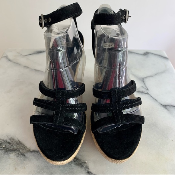 NWT UGG Australia strappy espadrille wedge sandals in black suede, with shoe box - Picture 4 of 7